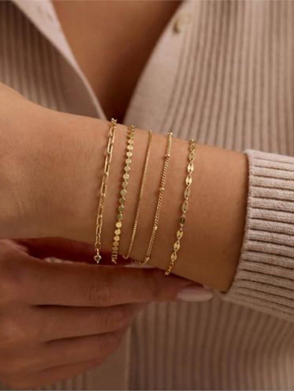Dainty Simple Gold Bracelets for Women Stackable Satellite Paperclip‎